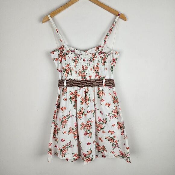 Mind Code Cotton Mini Dress Floral Cream Belted Wooden Button Size M - Picture 4 of 16